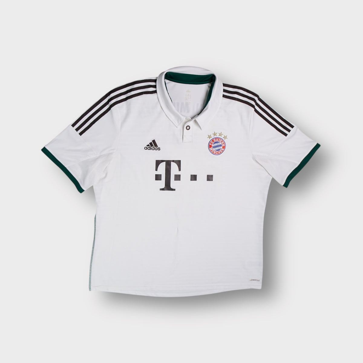 Adidas FC Bayern Munich white football jersey with sponsor logo and crest