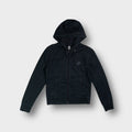 Black Nike hooded jacket featuring an embroidered logo on the chest and zipped front pockets