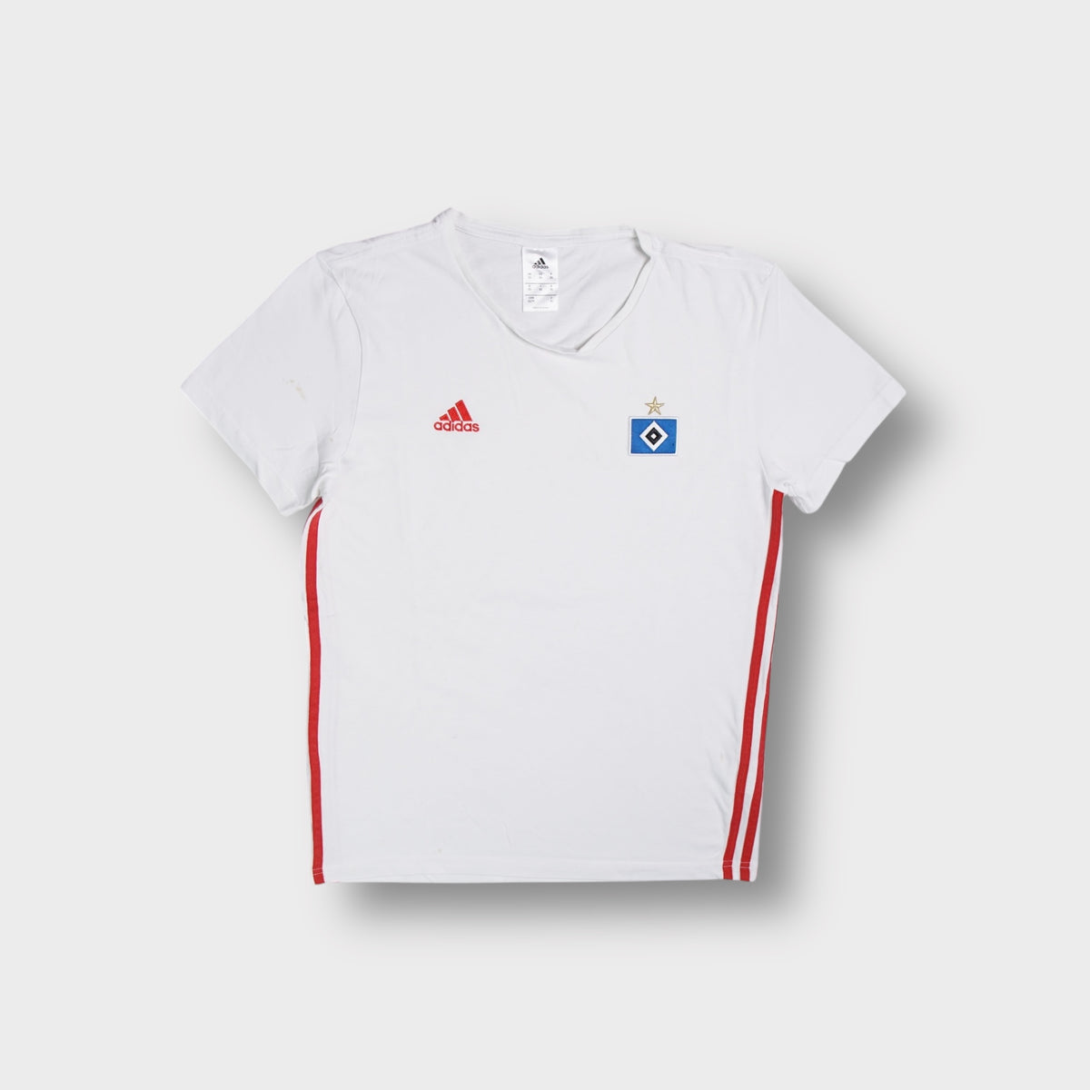 White Adidas T-Shirt featuring an embroidered Hamburger SV crest on the chest