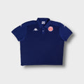 Kappa Mainz 05 polo shirt in navy blue with embroidered team crest and front pattern.
