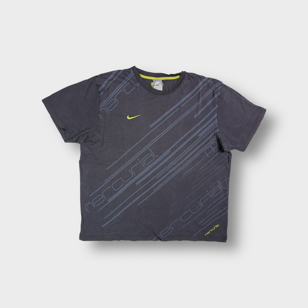 Grey Nike T-Shirt with diagonal Mercurial graphics and yellow embroidered swoosh