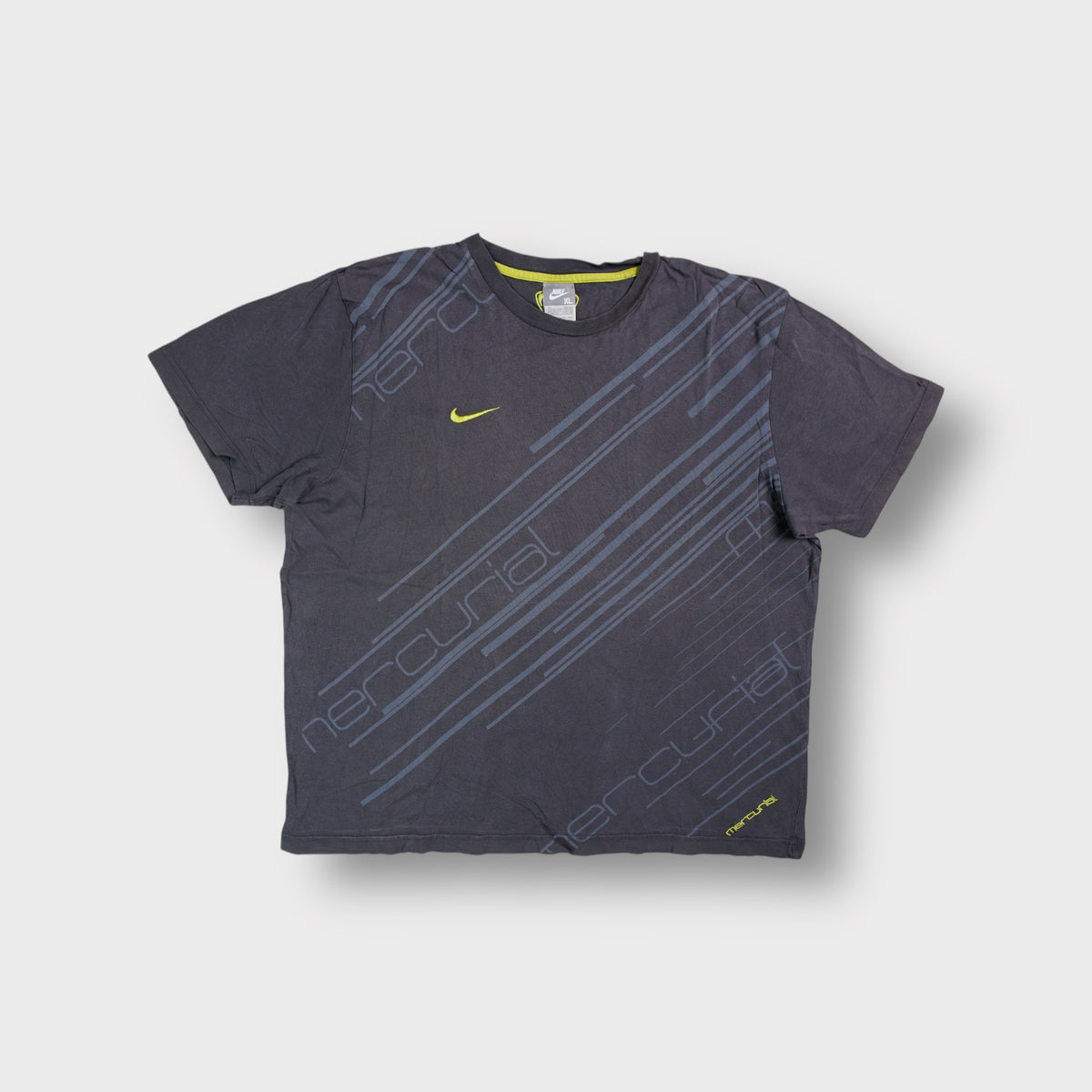 Grey Nike T-Shirt with diagonal Mercurial graphics and yellow embroidered swoosh
