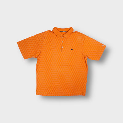 Orange Nike Golf polo shirt with diamond geometric pattern and embroidered swoosh logo