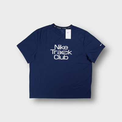 Nike T-Shirt in navy blue with white Nike Track Club graphic print on the front