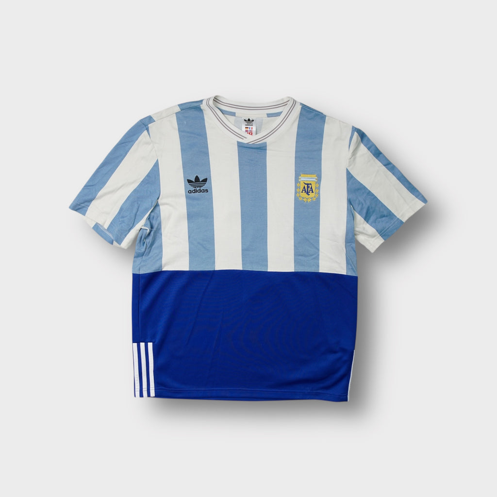 White and blue striped Adidas Argentina shirt with AFA crest and number 10 print