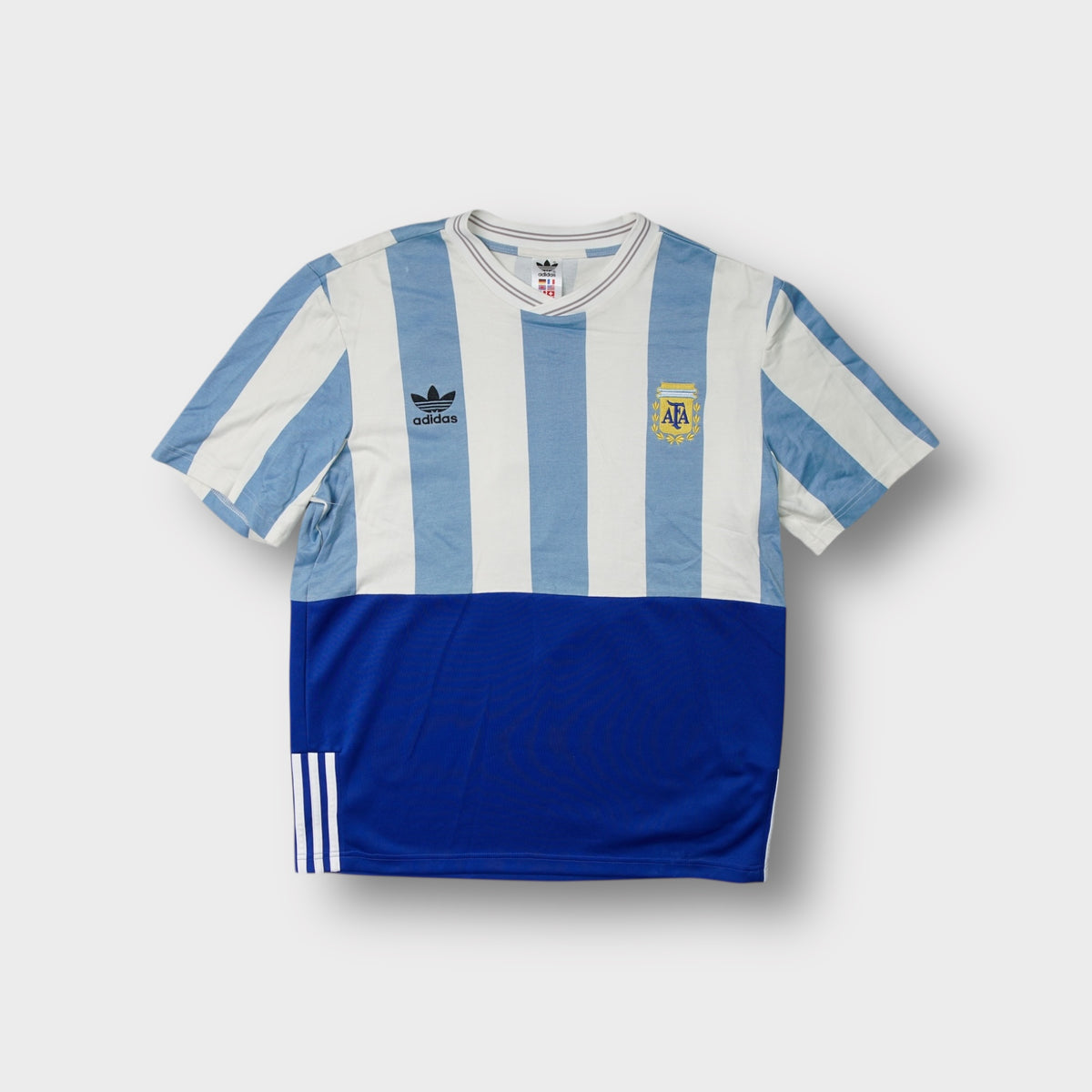 White and blue striped Adidas Argentina shirt with AFA crest and number 10 print