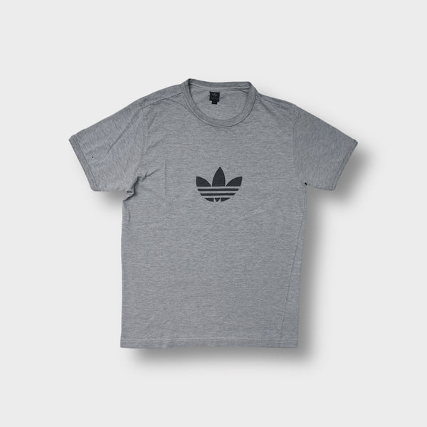 Adidas T-Shirt in grey featuring a black trefoil logo printed on the chest