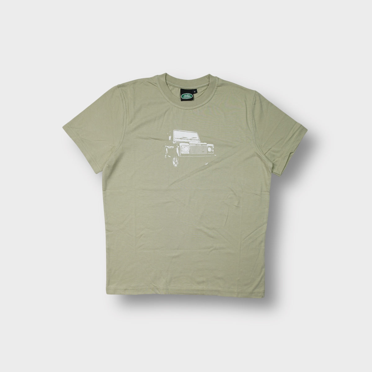 Land Rover T-Shirt in beige featuring a white Defender vehicle print on the front