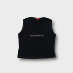 Burberry sleeveless shirt in black with a rhinestone logo across the chest