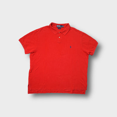 Ralph Lauren polo shirt in red with a blue embroidered pony logo on the chest