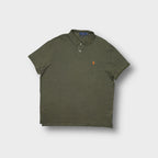 Ralph Lauren polo shirt in khaki featuring an orange embroidered pony on the chest