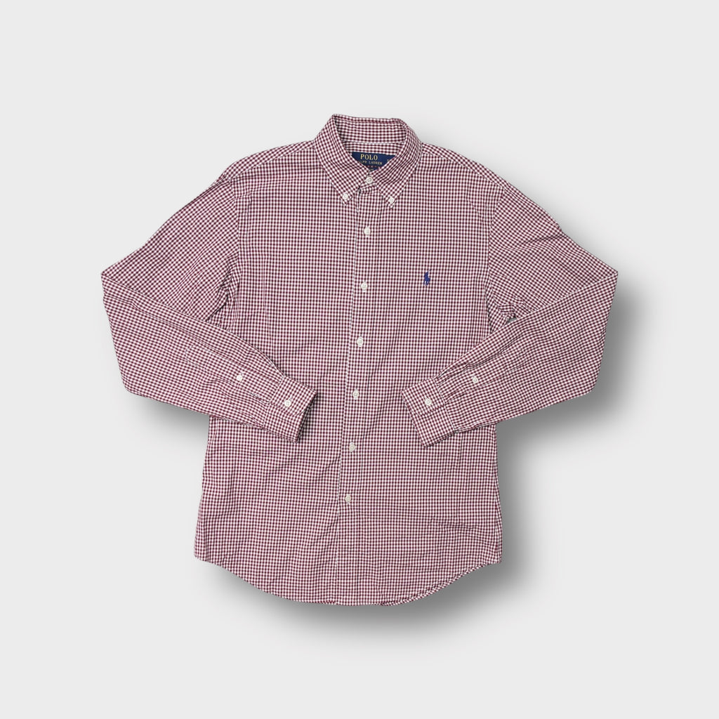 Ralph Lauren button-up shirt in red check pattern with an embroidered pony on the chest.