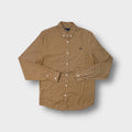 Fred Perry long-sleeve shirt in beige houndstooth with embroidered Laurel Wreath logo.