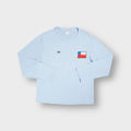 Adidas light blue long-sleeve sweater with a small Trefoil logo and Chile flag patch on chest