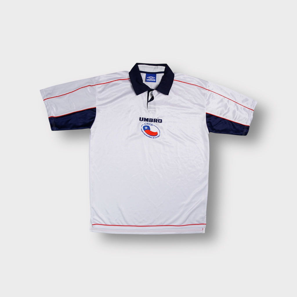 Umbro Chile national team football shirt in white with navy collar and chest emblem