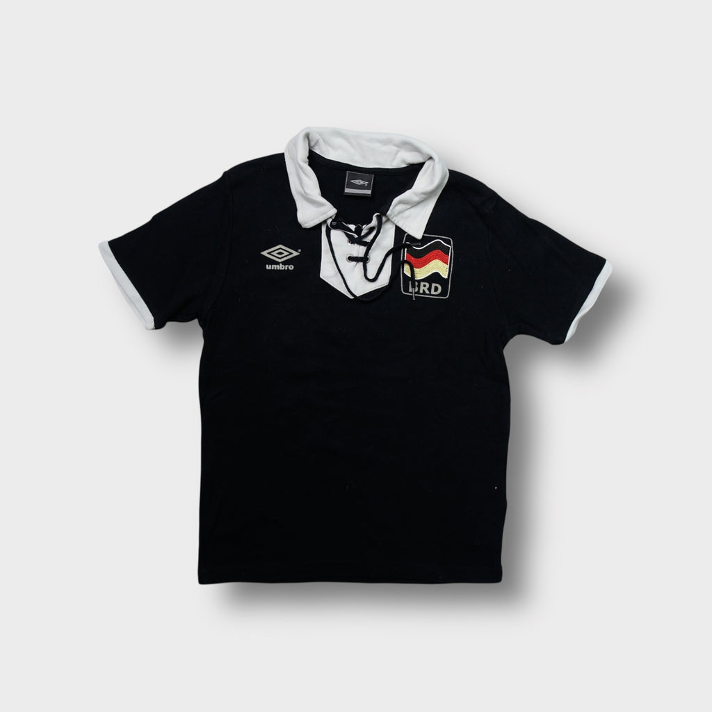 Umbro black lace-up shirt with a white collar and BRD crest on the chest
