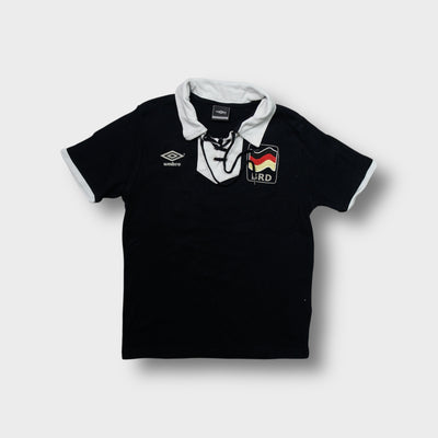 Umbro black lace-up shirt with a white collar and BRD crest on the chest