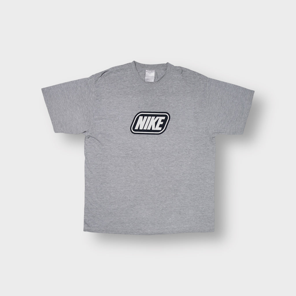 Nike grey T-Shirt with a black and white framed logo graphic on the chest