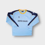 Uhlsport blue goalkeeper jersey with padded elbows and United Dealers print