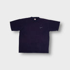 Nike short-sleeve T-Shirt in navy blue with an embroidered white Swoosh on the chest