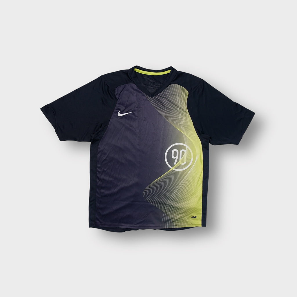 Nike black football jersey with yellow graphic Total 90 logo print and white swoosh