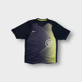 Nike black football jersey with yellow graphic Total 90 logo print and white swoosh