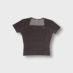 Nike brown short-sleeve T-Shirt featuring a square neck and small swoosh logo on the chest