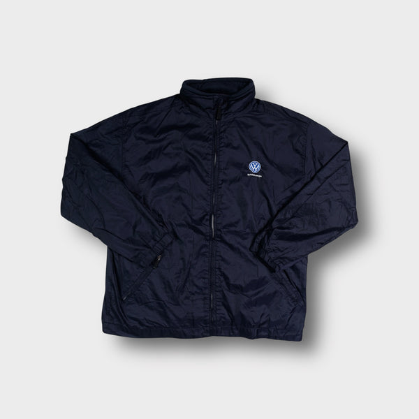 Jerzees full-zip jacket in navy blue with an embroidered Volkswagen Nutzfahrzeuge chest logo.