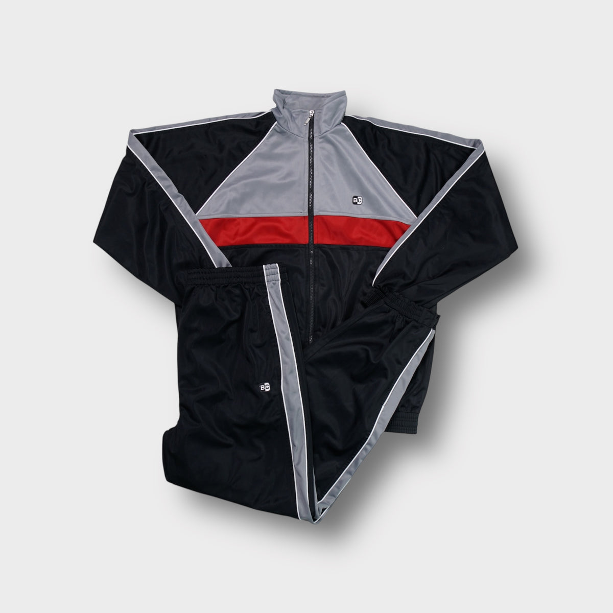 Basic Concept black vintage tracksuit jacket and trousers set with grey piping