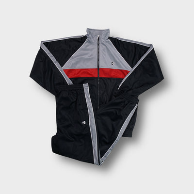 Basic Concept black vintage tracksuit jacket and trousers set with grey piping