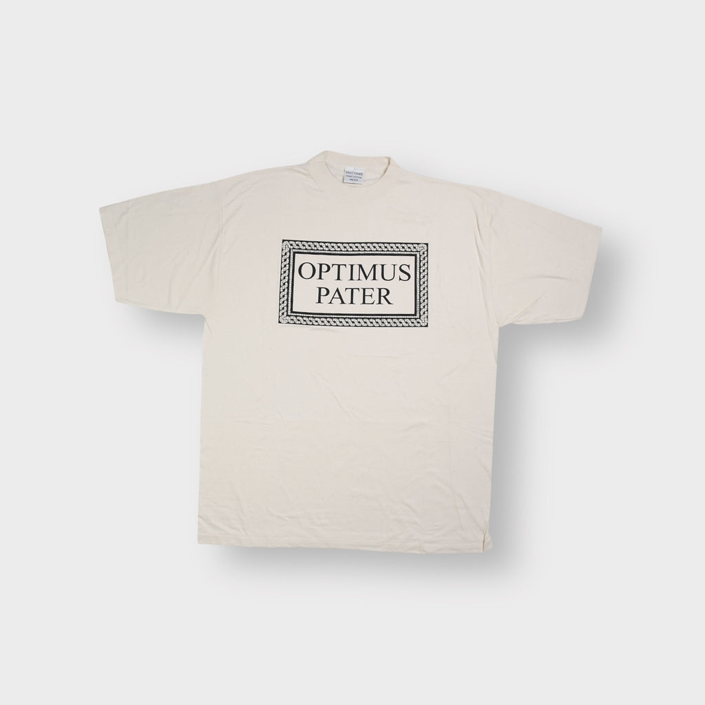 Past Times T-Shirt in beige with a black Optimus Pater chest print