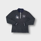 La Martina grey long-sleeve polo sweater with chest embroidery and blue collar