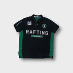 Ralph Lauren polo shirt in black with Rafting Slalom patches and green side panels