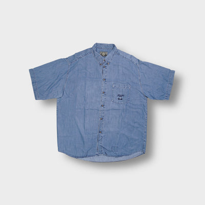 Blue Joop denim short-sleeve shirt with embroidered chest pocket logo