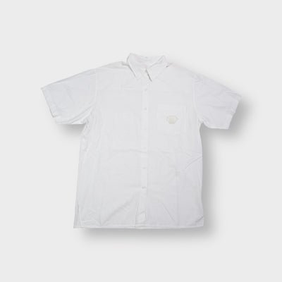 Selfmade white short-sleeve shirt with beaded seashell and marine back embroidery