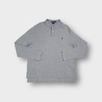 Grey Ralph Lauren long-sleeve polo sweater featuring a navy embroidered pony logo.