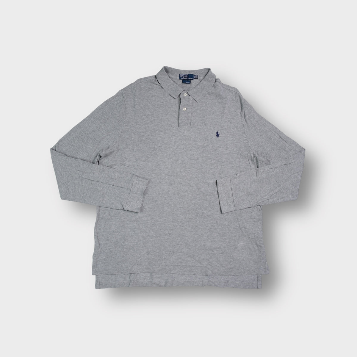 Grey Ralph Lauren long-sleeve polo sweater featuring a navy embroidered pony logo.