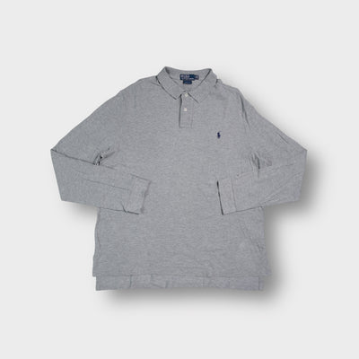 Grey Ralph Lauren long-sleeve polo sweater featuring a navy embroidered pony logo.