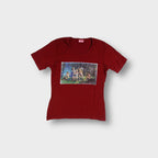 Madonna dark red short-sleeve shirt with a rectangular cherub painting print on the chest