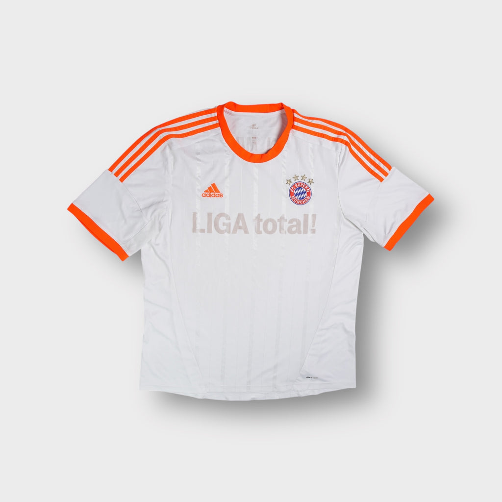 Adidas FC Bayern 2012-13 away football jersey in white with orange trim and chest crest