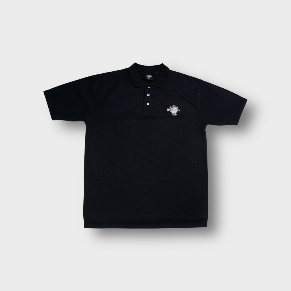 Hard Rock Cafe polo shirt in black with embroidered Dublin logo on the chest