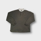 Khaki long-sleeve Reebok polo sweater with contrasting cream collar and small chest logo