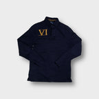 Ralph Lauren navy blue polo sweater with gold embroidered Roman numeral VI detail