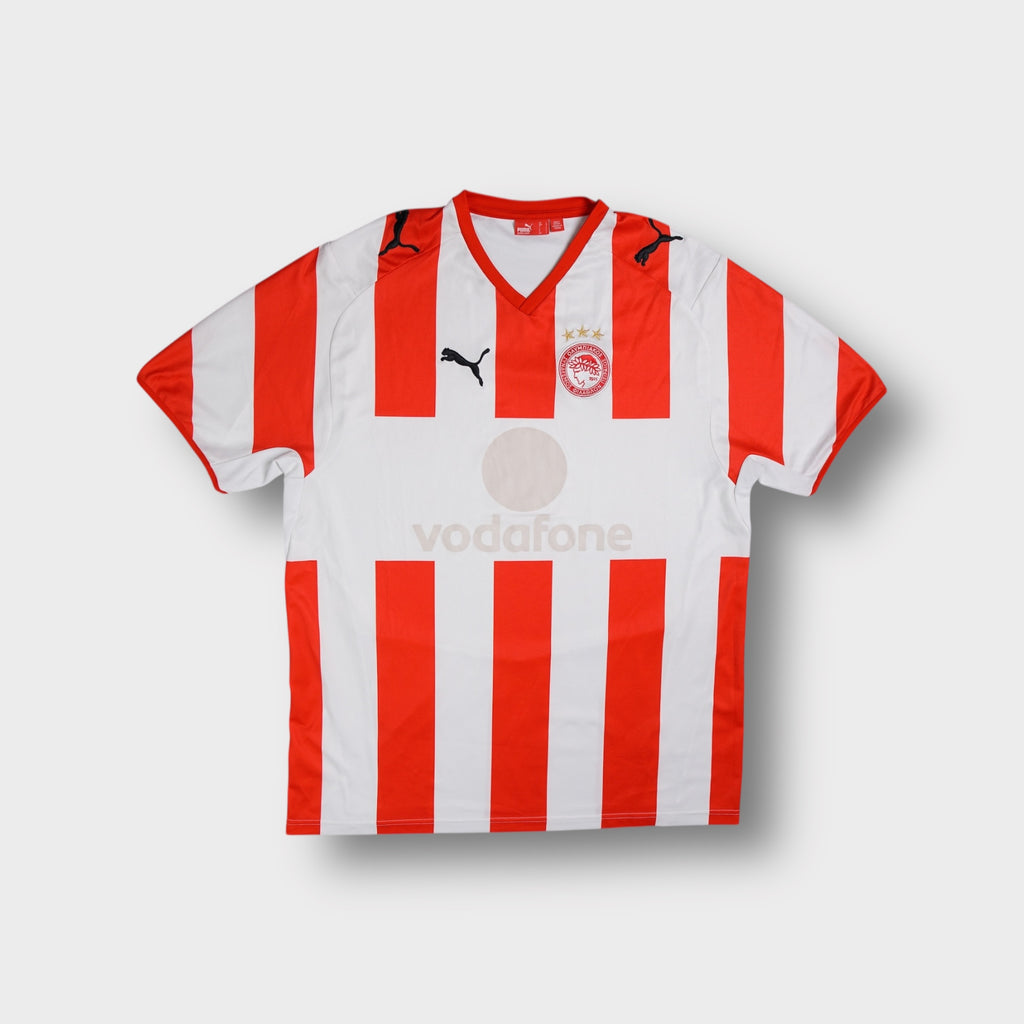 Puma Olympiakos jersey in white and red with embroidered club crest and stars