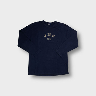 Jinglers long-sleeve navy blue top featuring embroidered JNS 71 chest graphic.