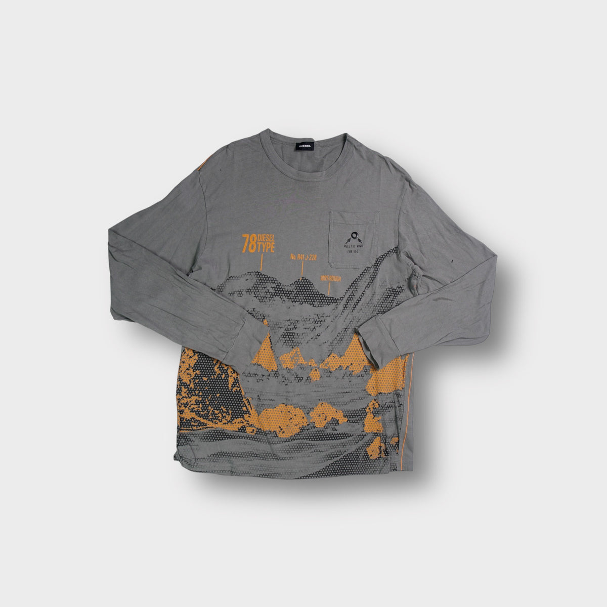 Diesel grey long-sleeve top with orange graphic print and chest pocket