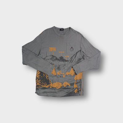 Diesel grey long-sleeve top with orange graphic print and chest pocket