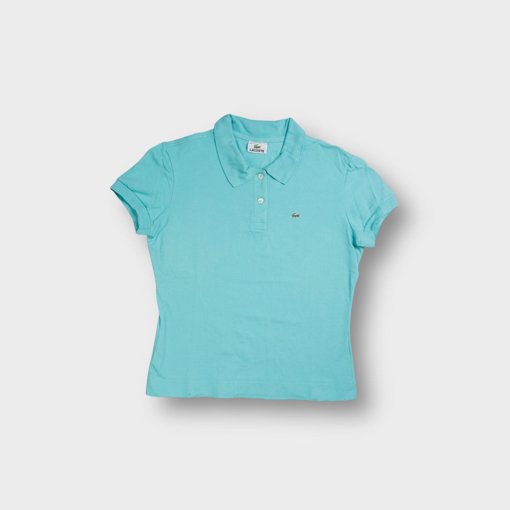 Turquoise Lacoste polo shirt with embroidered crocodile logo on the chest