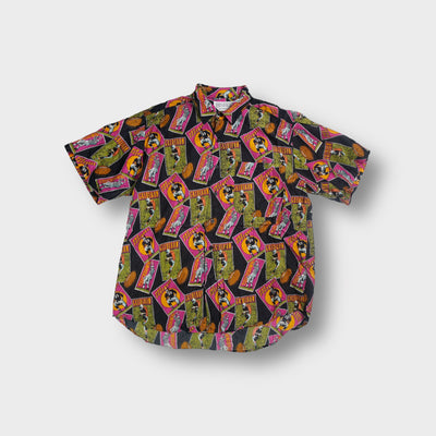Bisbee short-sleeve black silk shirt featuring an all-over gridiron football print.