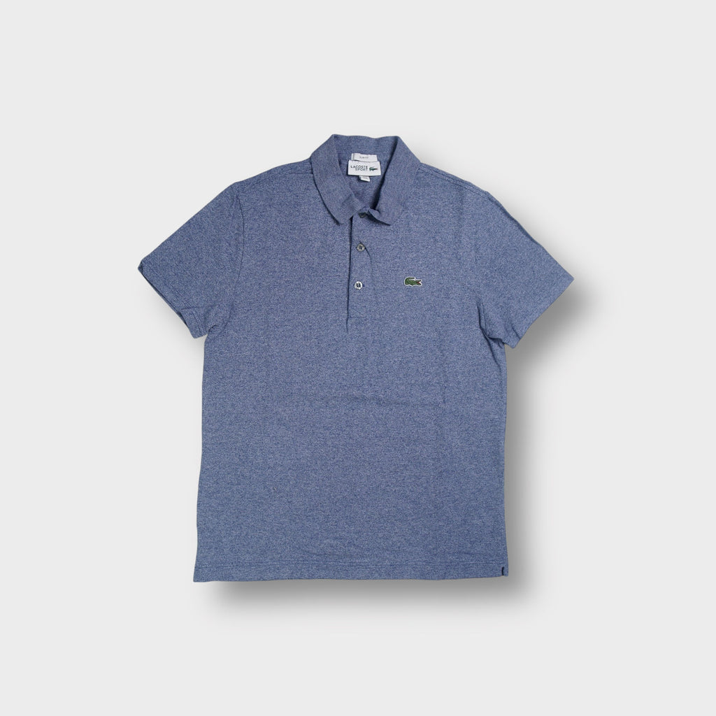 Blue Lacoste polo shirt with embroidered crocodile logo on the chest